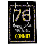 [ Thumbnail: 76th Birthday: Floral Flowers Number, Custom Name Gift Bag ]