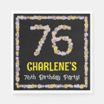 [ Thumbnail: 76th Birthday: Floral Flowers Number, Custom Name Napkins ]