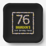 [ Thumbnail: 76th Birthday: Floral Flowers Number, Custom Name Paper Plates ]