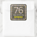 [ Thumbnail: 76th Birthday: Floral Number, Faux Wood Look, Name Sticker ]