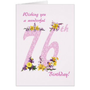 76th Birthday Flower Decorated Numbers Cards