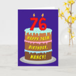 [ Thumbnail: 76th Birthday: Fun Cake and Candles + Custom Name Card ]
