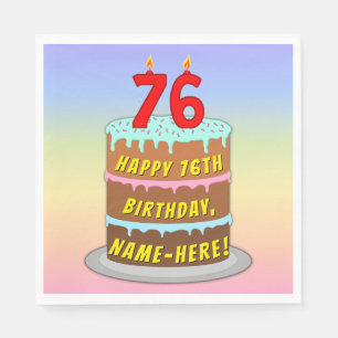 76th Birthday: Fun Cake and Candles + Custom Name Napkins
