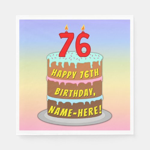 76th Birthday Fun Cake and Candles  Custom Name Napkins