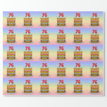 [ Thumbnail: 76th Birthday: Fun Cake and Candles + Custom Name Wrapping Paper ]