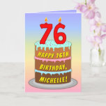 [ Thumbnail: 76th Birthday — Fun Cake & Candles, W/ Custom Name Card ]