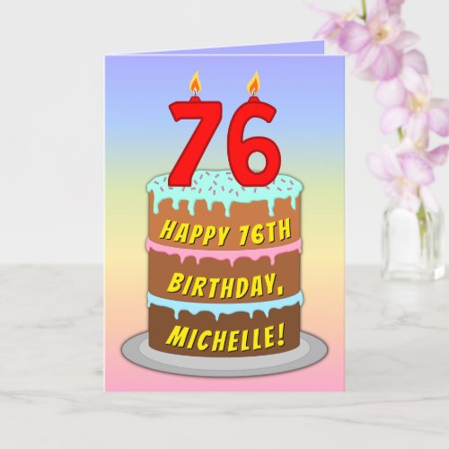 76th Birthday  Fun Cake  Candles w Custom Name Card