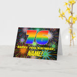 [ Thumbnail: 76th Birthday: Fun, Colorful Celebratory Fireworks Card ]