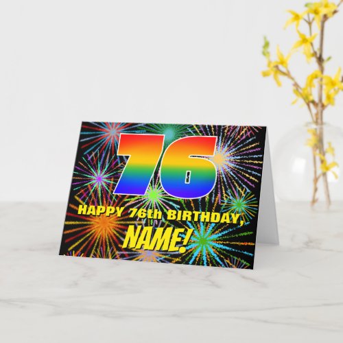 76th Birthday Fun Colorful Celebratory Fireworks Card