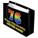[ Thumbnail: 76th Birthday ~ Fun, Colorful, Vibrant, Rainbow 76 Gift Bag ]