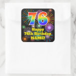 [ Thumbnail: 76th Birthday: Fun Fireworks Look, Rainbow # 76 Sticker ]