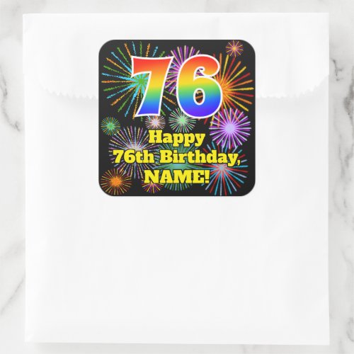 76th Birthday Fun Fireworks Look Rainbow  76 Square Sticker