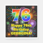 [ Thumbnail: 76th Birthday: Fun Fireworks Pattern + Rainbow 76 Napkins ]