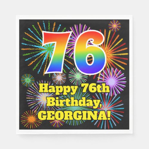 76th Birthday Fun Fireworks Pattern  Rainbow 76 Napkins