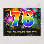 [ Thumbnail: 76th Birthday – Fun Fireworks Pattern + Rainbow 76 Postcard ]