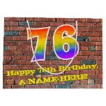 [ Thumbnail: 76th Birthday: Fun, Graffiti-Inspired Rainbow # 76 Gift Bag ]