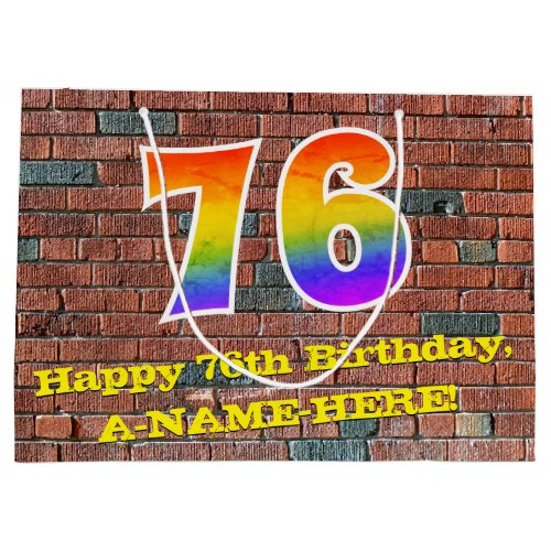 76th Birthday Fun Graffiti_Inspired Rainbow  76 Large Gift Bag