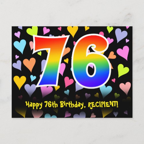 76th Birthday Fun Hearts Pattern Rainbow 76 Postcard
