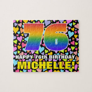 76th Birthday — Fun, Loving Heart Shapes + “76” Jigsaw Puzzle