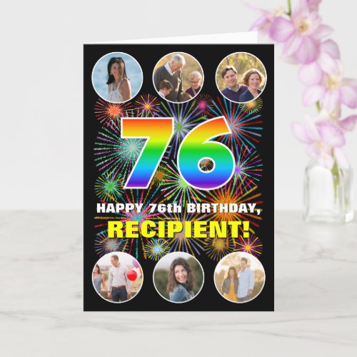 76th Birthday Fun Rainbow  Custom Name  Photos Card