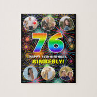 76th Birthday: Fun Rainbow #, Custom Name + Photos