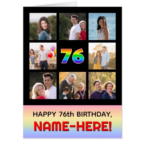 76th Birthday Fun Rainbow  Custom Photos  Name Card