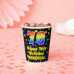 [ Thumbnail: 76th Birthday: Fun Stars Pattern and Rainbow 76 Paper Cups ]
