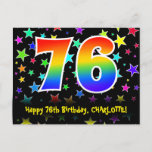 [ Thumbnail: 76th Birthday: Fun Stars Pattern, Rainbow 76, Name Postcard ]
