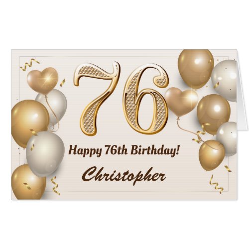 76th Birthday Gold Balloons Confetti Extra Large Card