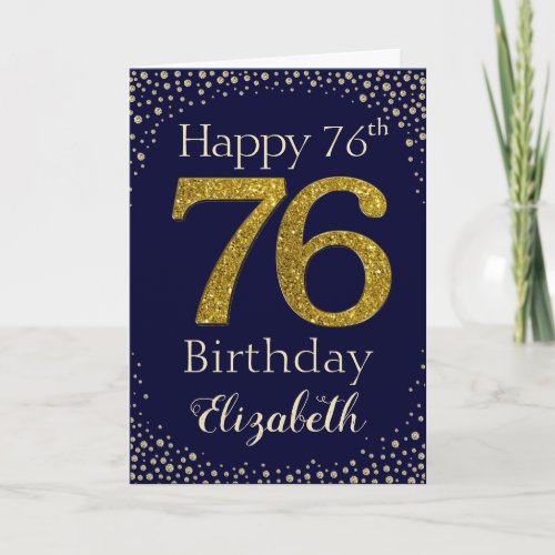 76th Birthday Golden Glitter Card
