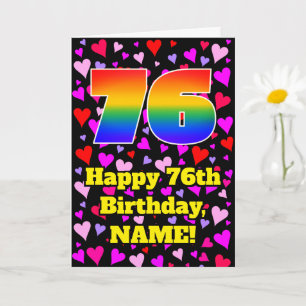 76th Birthday: Loving Hearts Pattern, Rainbow # 76 Card