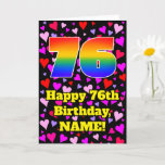 [ Thumbnail: 76th Birthday: Loving Hearts Pattern, Rainbow # 76 Card ]