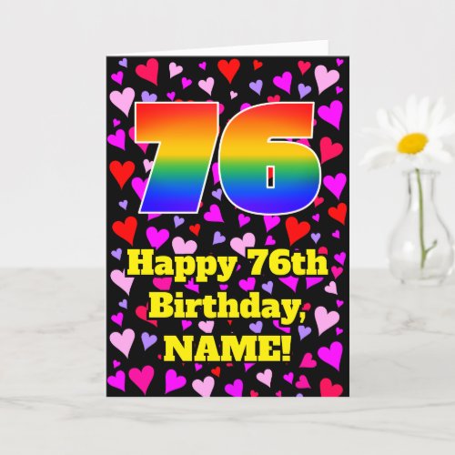 76th Birthday Loving Hearts Pattern Rainbow  76 Card