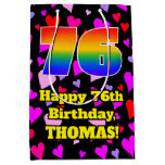 [ Thumbnail: 76th Birthday: Loving Hearts Pattern, Rainbow # 76 Gift Bag ]