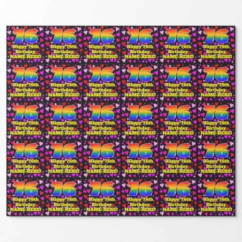 76th Birthday Loving Hearts Pattern Rainbow  76 Wrapping Paper
