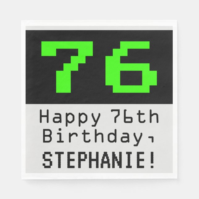 76th Birthday - Nerdy / Geeky Style "76" & Name Napkins (Front)