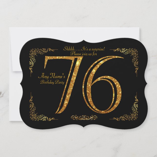 76th,Birthday party 76th,great Gatsby,black & gold Invitation (Front)