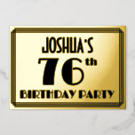 [ Thumbnail: 76th Birthday Party — Art Deco Look “76” + Name Invitation ]