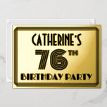 [ Thumbnail: 76th Birthday Party — Art Deco Style “76” & Name Invitation ]