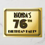 [ Thumbnail: 76th Birthday Party ~ Art Deco Style “76” + Name Postcard ]