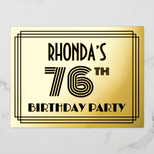 76th Birthday Party  Art Deco Style 76  Name Foil Invitation Postcard