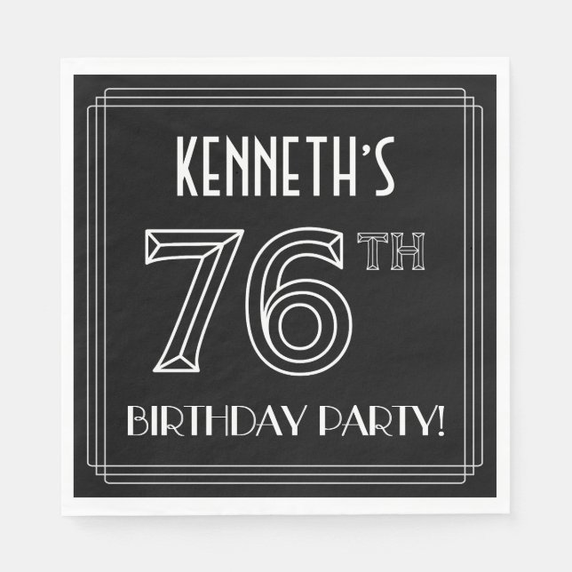 76th Birthday Party: Art Deco Style + Custom Name Napkins (Front)