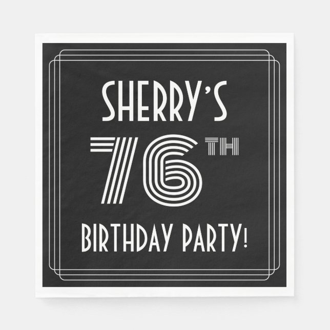 76th Birthday Party: Art Deco Style + Custom Name Napkins (Front)