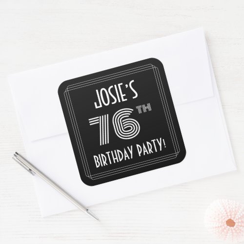 76th Birthday Party Art Deco Style  Custom Name Square Sticker