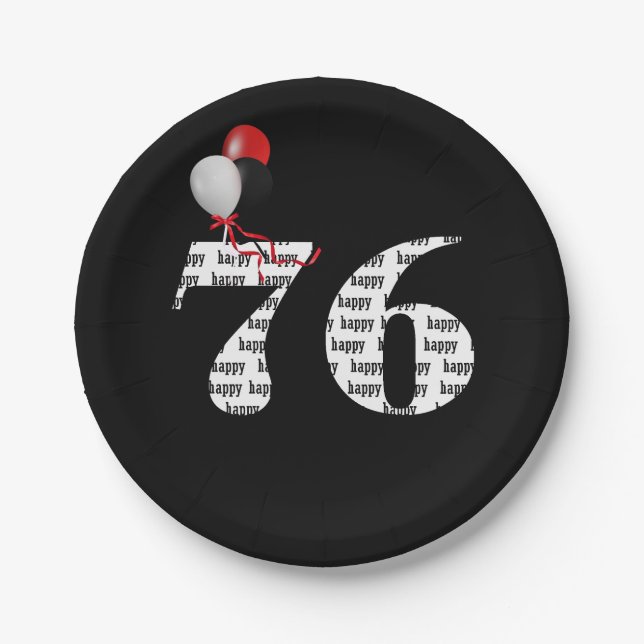 76th birthday party balloons paper plates (Front)