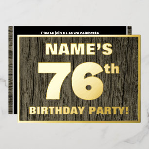76th Birthday Party: Bold, Faux Wood Grain Pattern Foil Invitation
