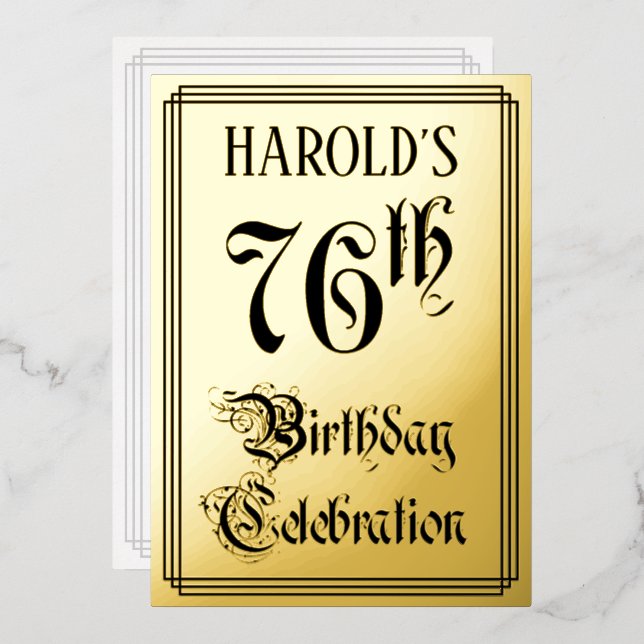 76th Birthday Party — Elegant Script + Custom Name Foil Invitation (Front/Back)