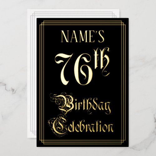 76th Birthday Party  Fancy Script  Custom Name Foil Invitation