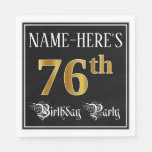 [ Thumbnail: 76th Birthday Party — Fancy Script, Faux Gold Look Napkins ]