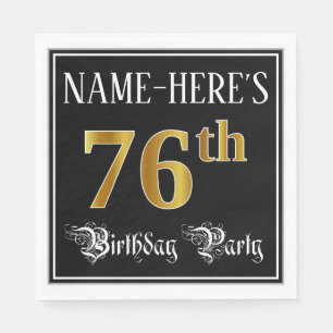 76th Birthday Party — Fancy Script, Faux Gold Look Napkins
